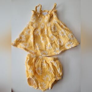 Angel Dear 100% Organic Yellow Mod Daisy Dress And Diaper Cover Set